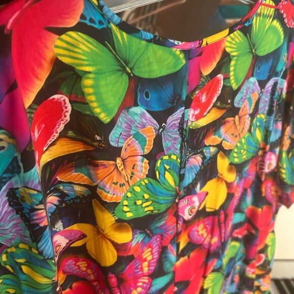 Vibrant Multicolor Maxi Dress with Butterflies and Gold Accents One Size - Picture 15 of 16